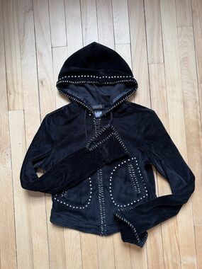 bebe Black Velour Hooded Stud-Trim Jacket